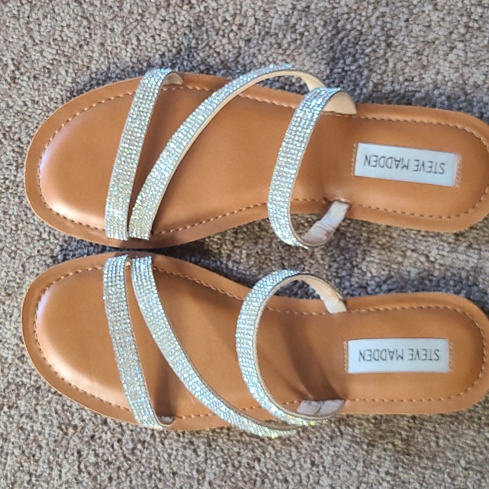 Steve Madden rhinestone sparkly slip-on sandals - size 7.5 - flat zero drop